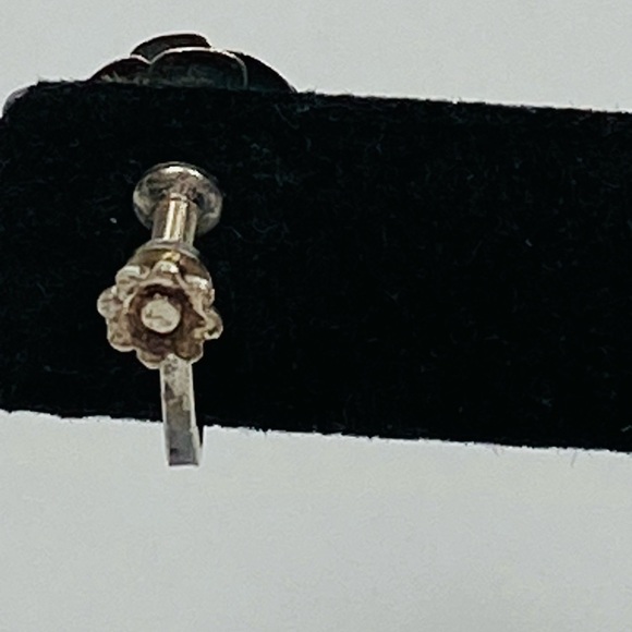 Sterling Silver Earrings Screw Backs Flowers Huggies Blue Insert 3.04g Vintage - Picture 10 of 14